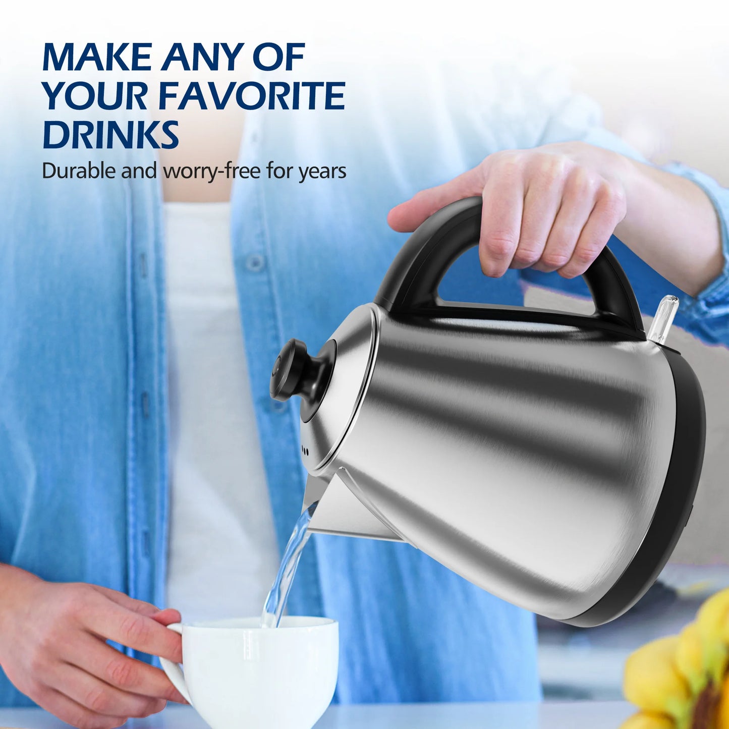 A 3 Strand Cord Electric Tea Kettle Stainless Steel