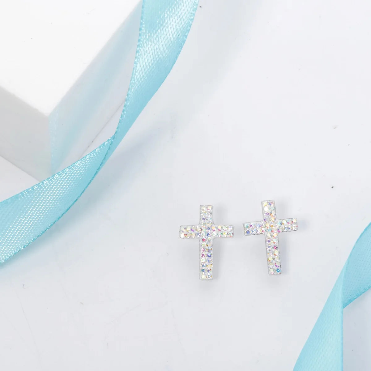 A 3 Strand Cord 925 Sterling Silver Cross Stud Earrings