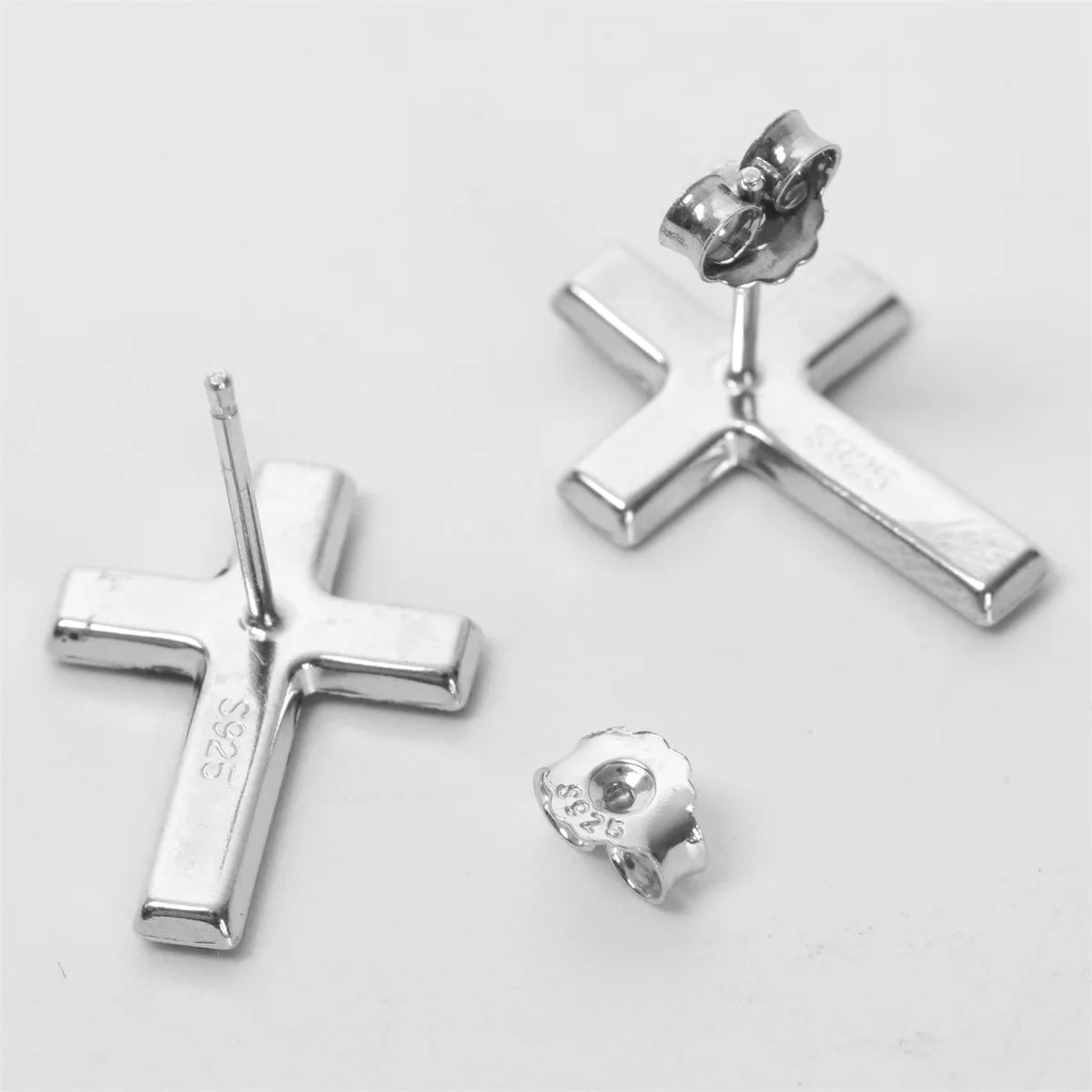 A 3 Strand Cord 925 Sterling Silver Cross Stud Earrings