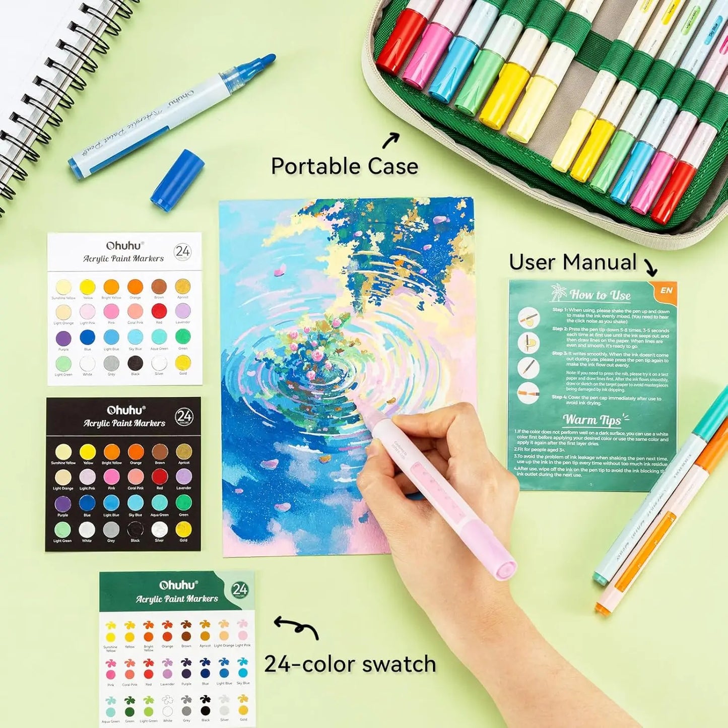 Ohuhu Acrylic Paint Markers 48 Marker Set Reversible Tip