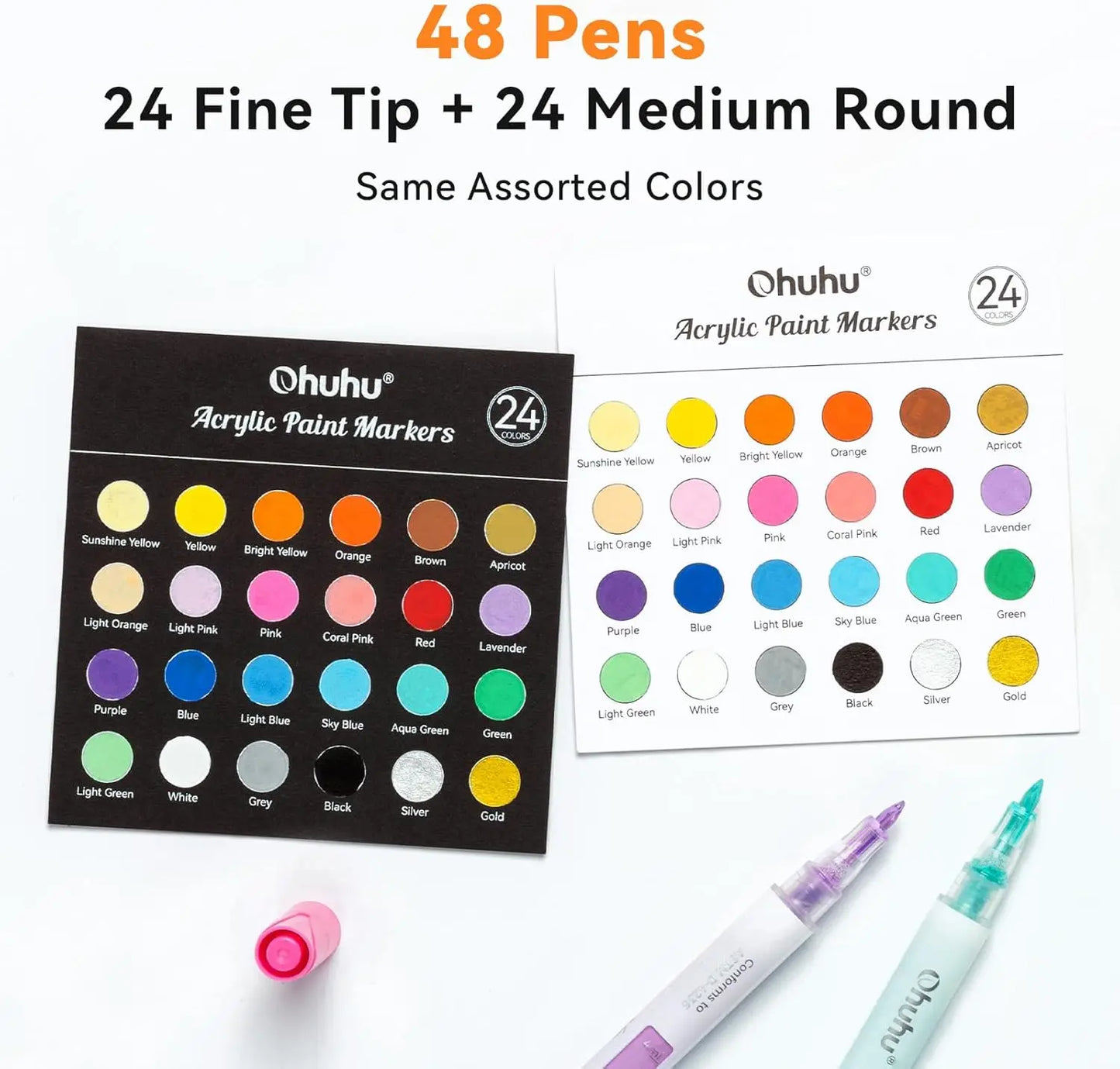 Ohuhu Acrylic Paint Markers 48 Marker Set Reversible Tip