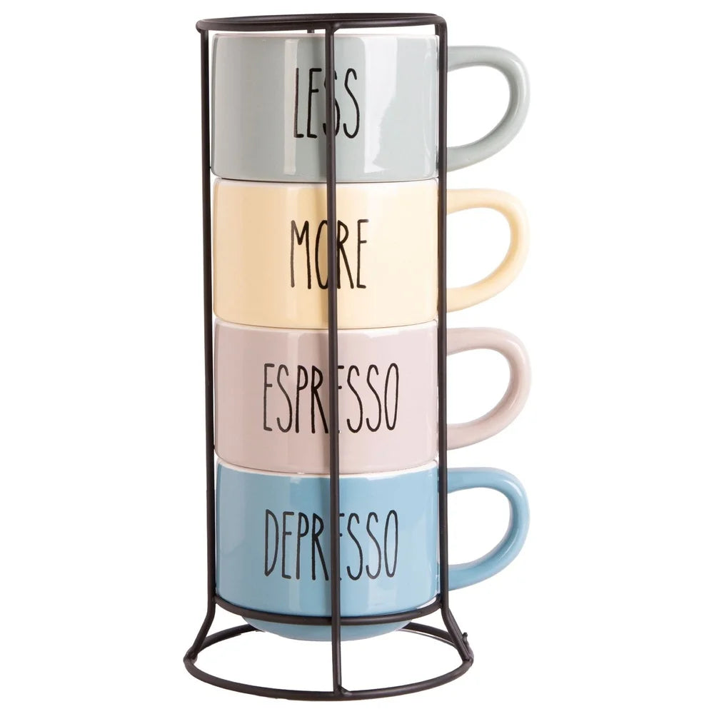 A 3 Strand Cord Ceramic Espresso Mugs Set With Rack