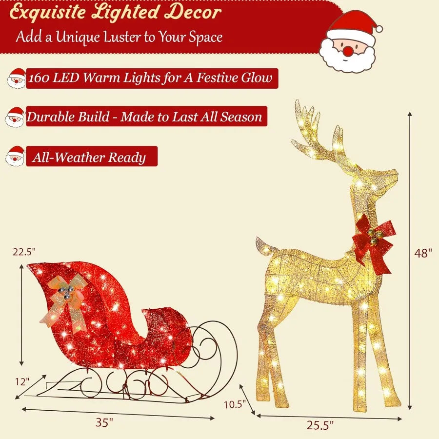 Hign-concerned LightUp Reindeer Sleigh LED Outdoor Decor