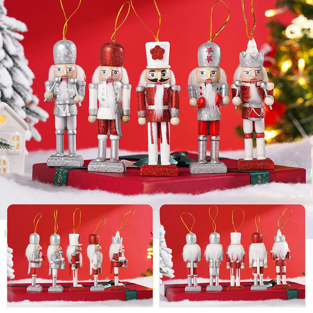 Hign-concerned Christmas Nutcracker Soldier Wooden Ornaments Set