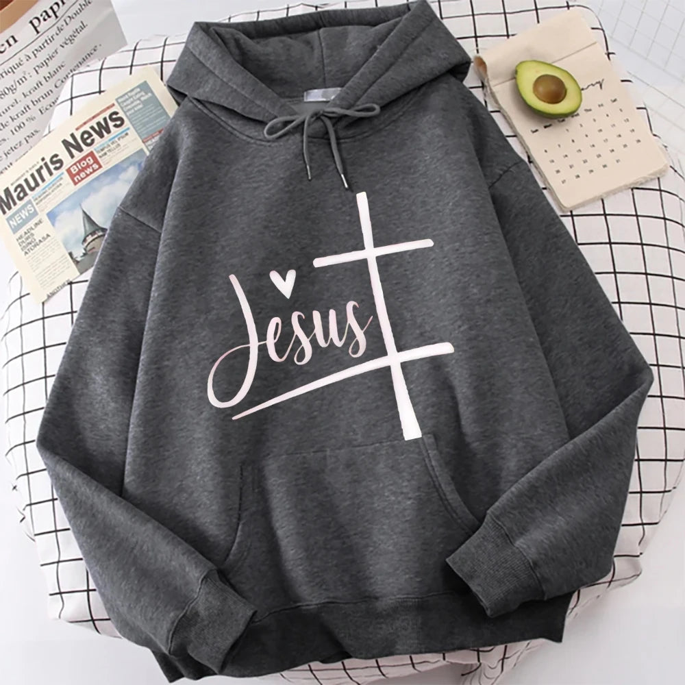 Jesus And Cross Long Sleeve Casual Vintage Hoodie For Men