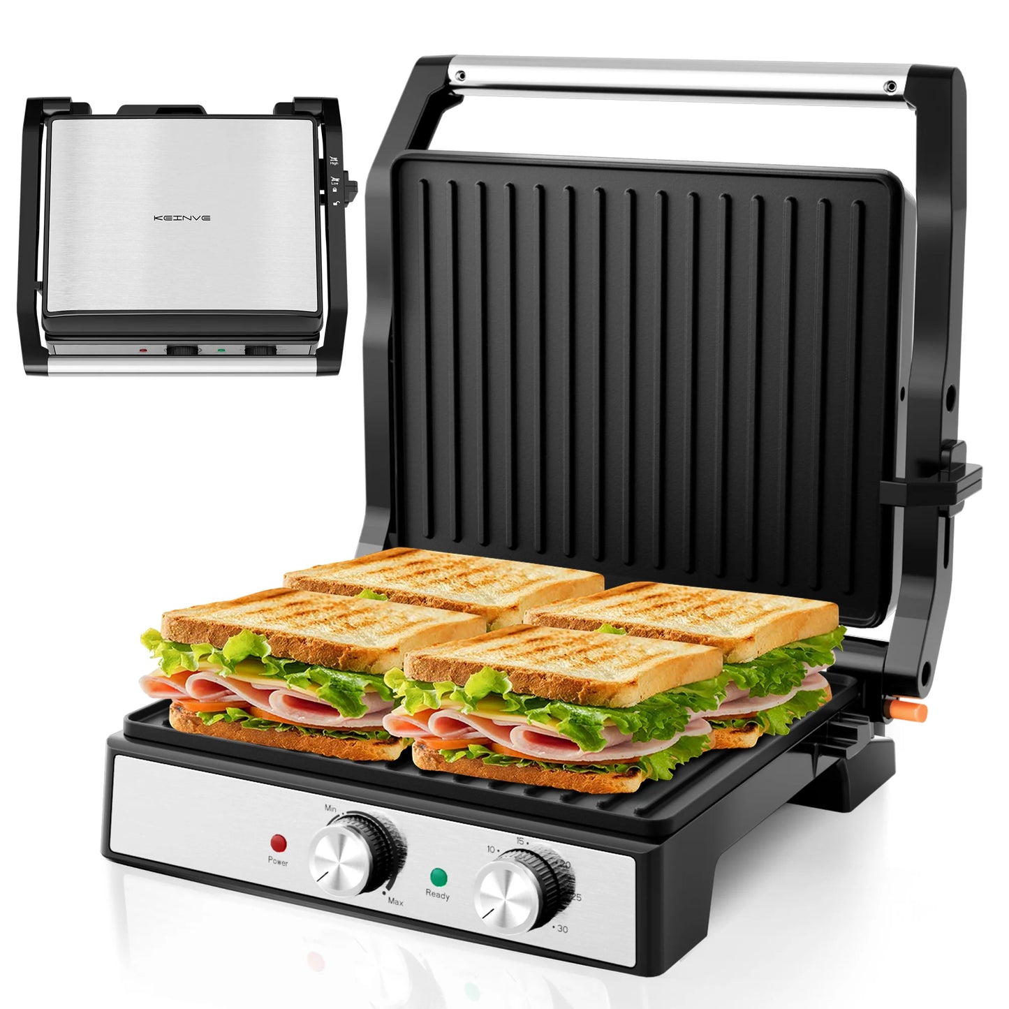 A 3 Strand Cord Panini Grill Press CACHOO 1600W Nonstick