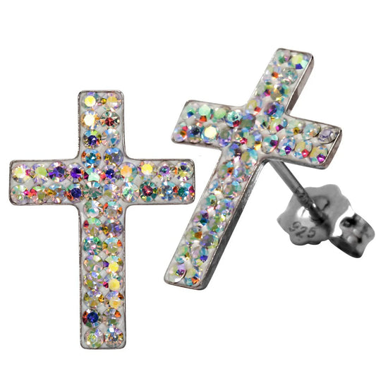 A 3 Strand Cord 925 Sterling Silver Cross Stud Earrings