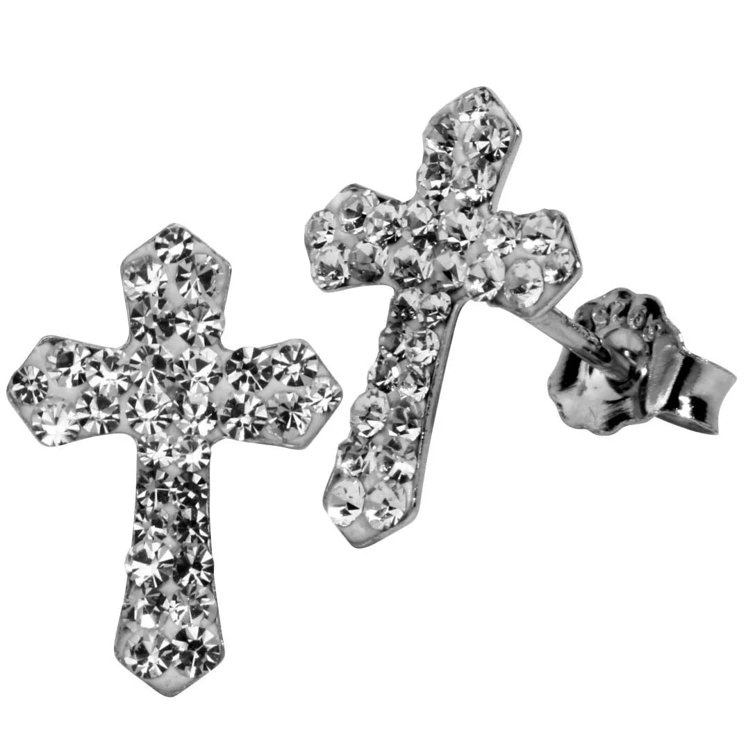 A 3 Strand Cord 925 Sterling Silver Cross Stud Earrings