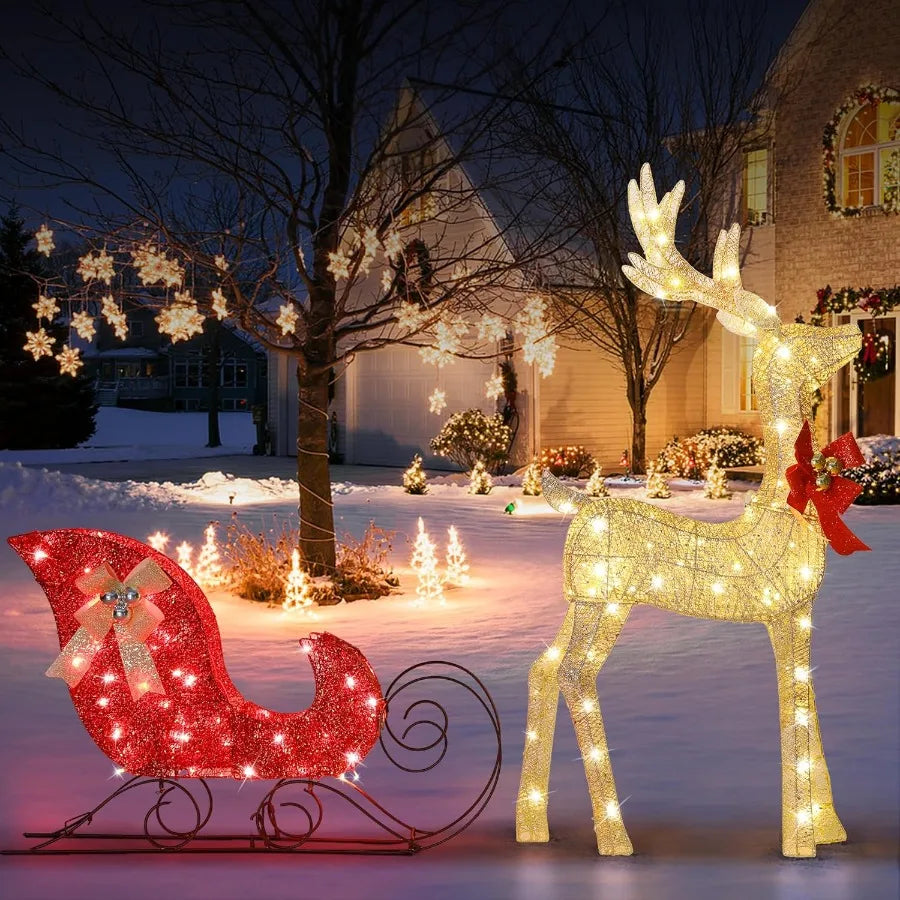 Hign-concerned LightUp Reindeer Sleigh LED Outdoor Decor