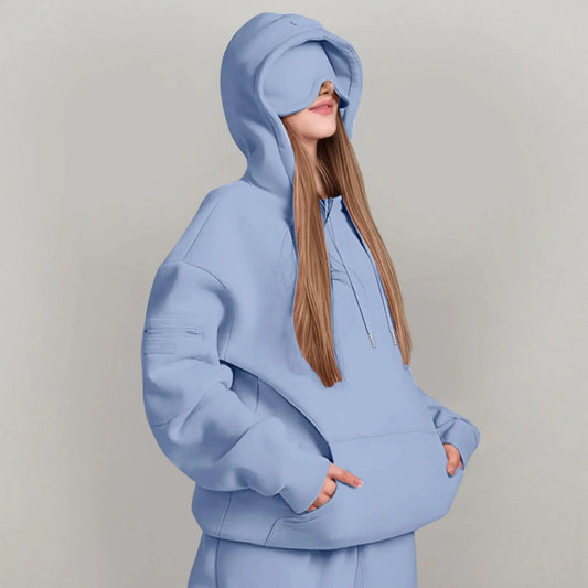 Closure Unisex Hooded Sweatshirt With Built In Eye Mask