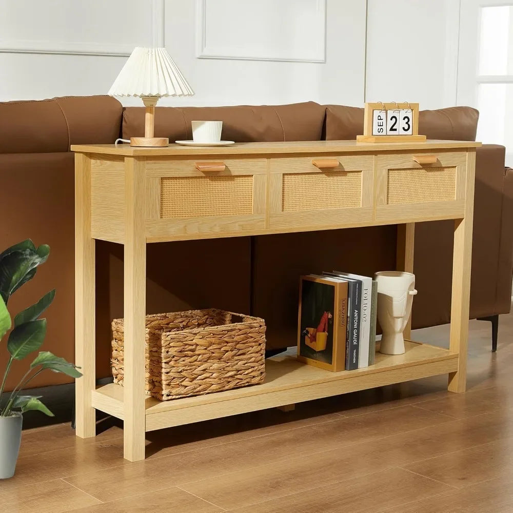A 3 Strand Cord Rattan Console Table With 3 Drawers