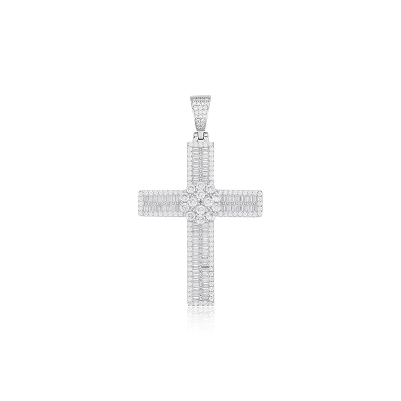 Iceoutboxcn Shining Flower Cross Moissanite Pendant