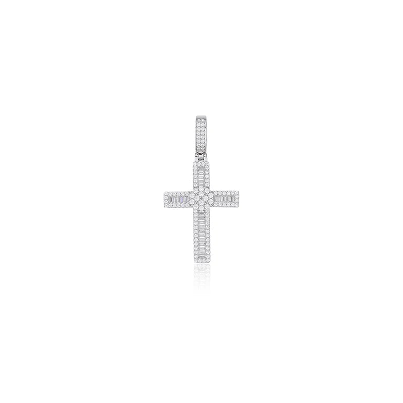 Iceoutboxcn Shining Flower Cross Moissanite Pendant