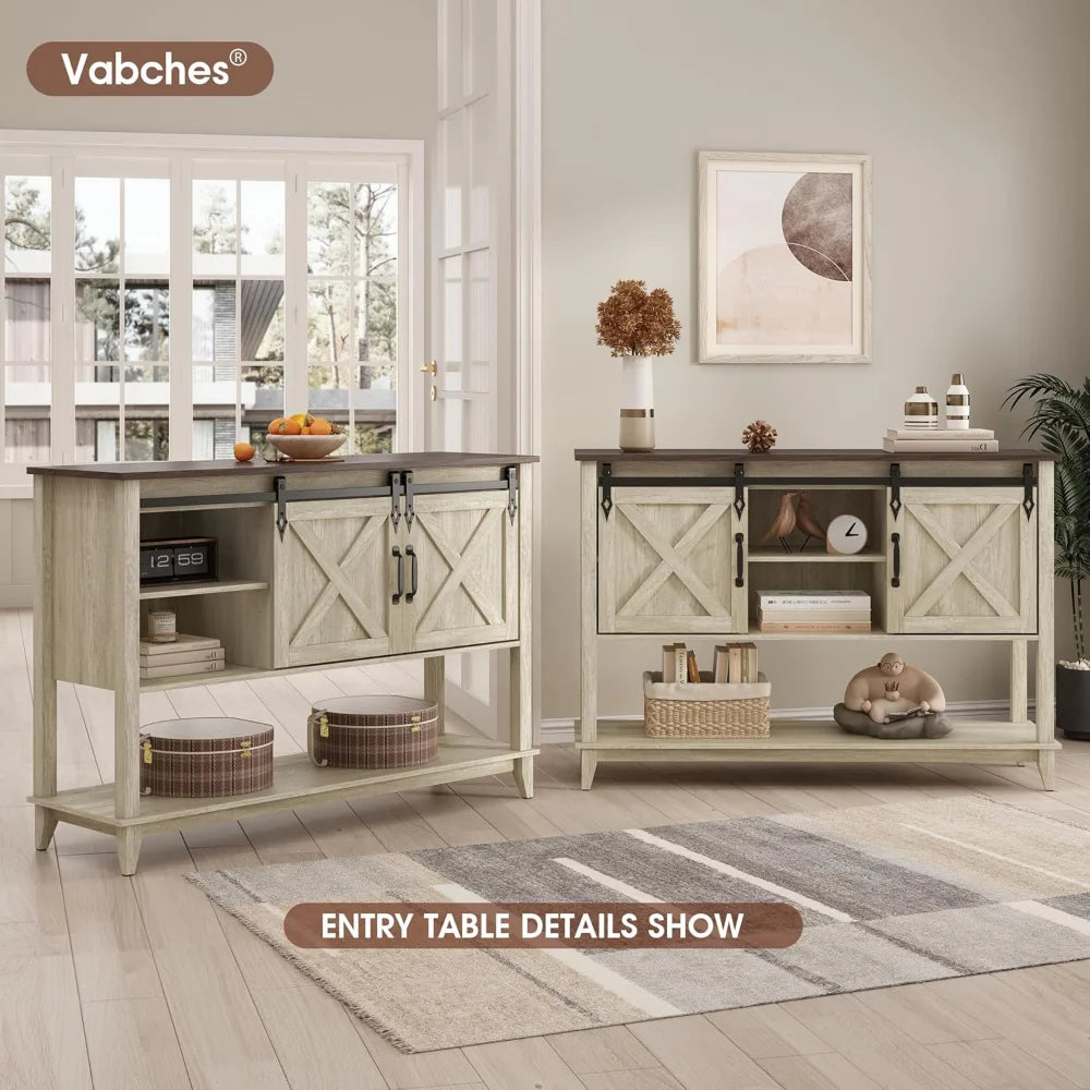 A 3 Strand Cord Entryway Table With Sliding Barn Doors