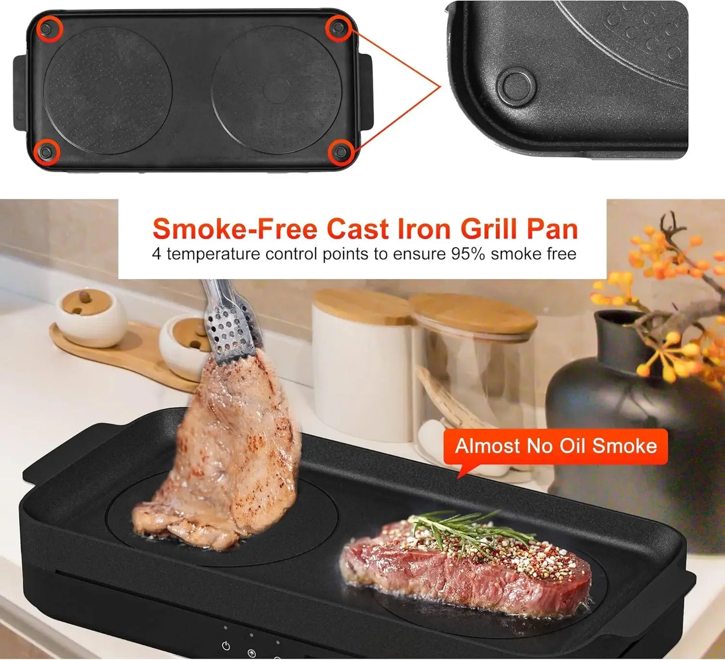 XMSJH Portable Induction Cooktop 2 Burner With Griddle Pan