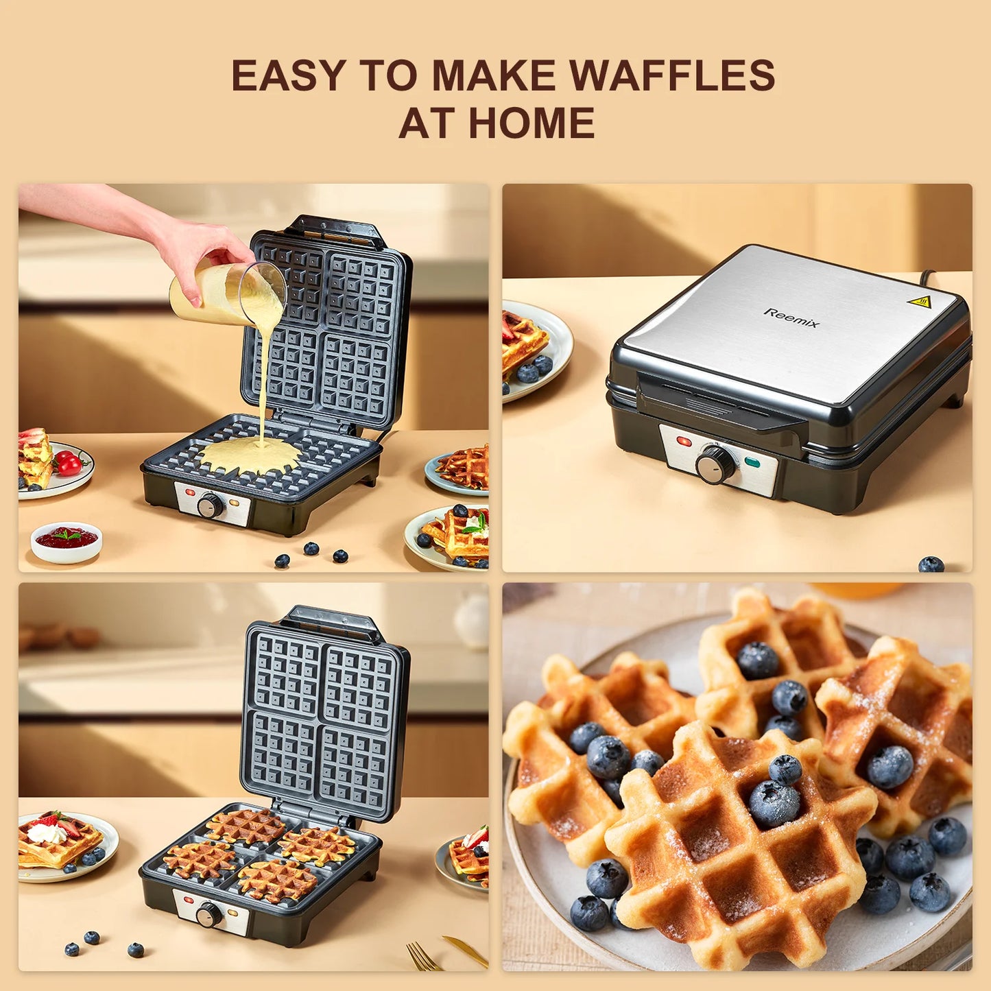 A 3 Strand Cord Nonstick Belgian Waffle Maker 1200 Watts