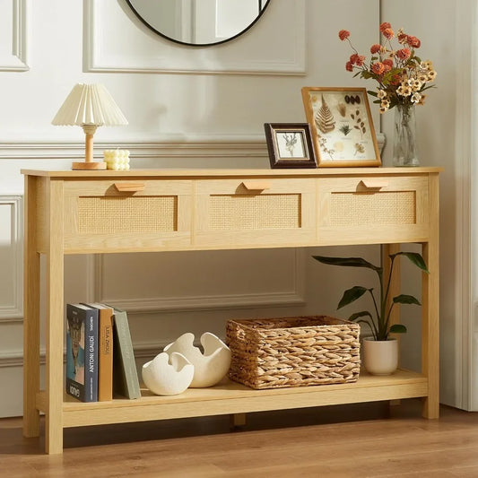 A 3 Strand Cord Rattan Console Table With 3 Drawers