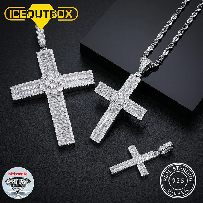 Iceoutboxcn Shining Flower Cross Moissanite Pendant