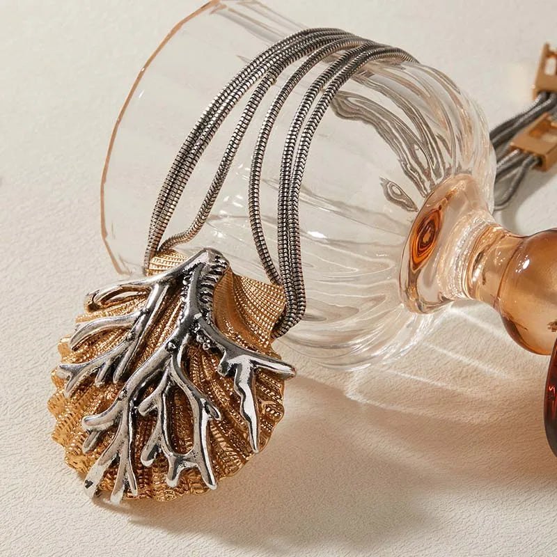 A 3 Strand Cord Shell Coral Necklace Bohemian Jewelry