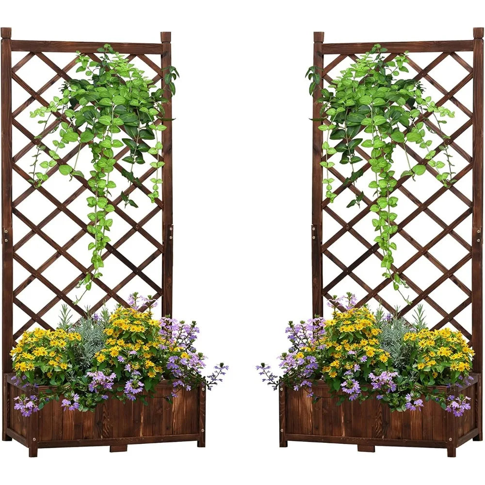 Finishing Raised Garden Bed Planter With Trellis Set Of 2