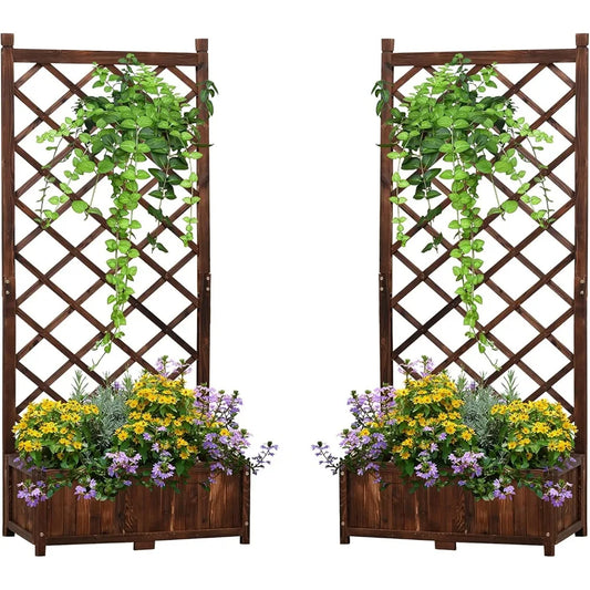 Finishing Raised Garden Bed Planter With Trellis Set Of 2