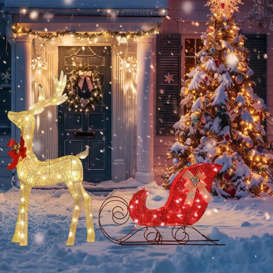 Hign-concerned LightUp Reindeer Sleigh LED Outdoor Decor