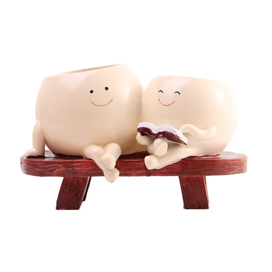 Cute Resin Head Planter Chair Reading Pot For Succulents