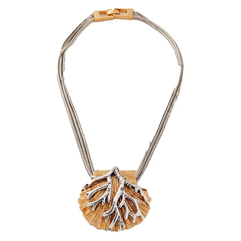 A 3 Strand Cord Shell Coral Necklace Bohemian Jewelry