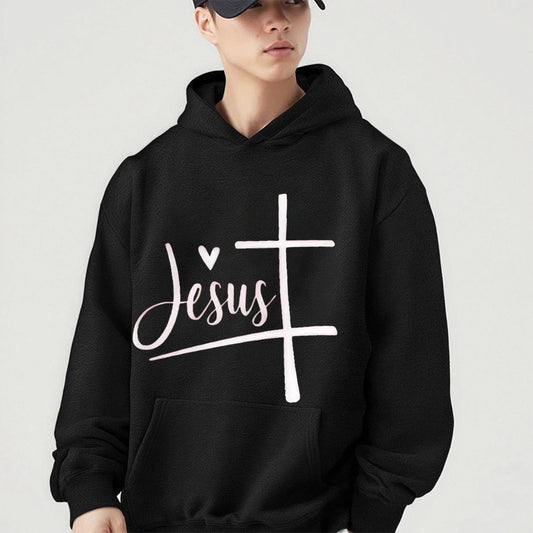 Jesus And Cross Long Sleeve Casual Vintage Hoodie For Men
