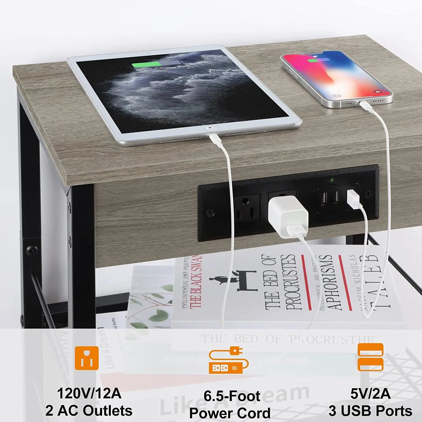 ZISIZ Nightstand With USB Charging Station And Power Outlets