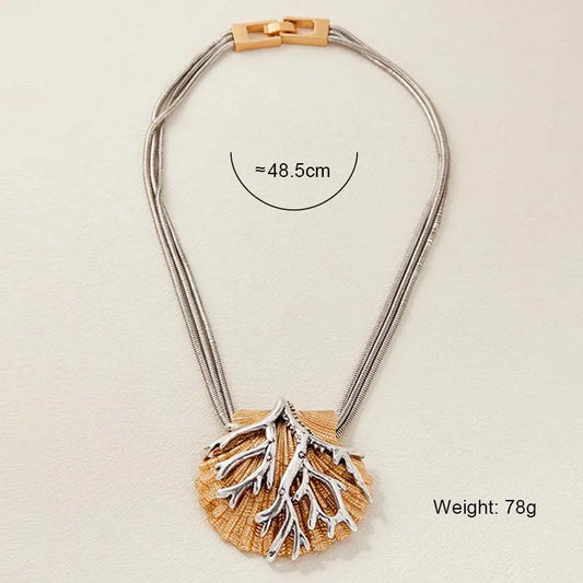 A 3 Strand Cord Shell Coral Necklace Bohemian Jewelry