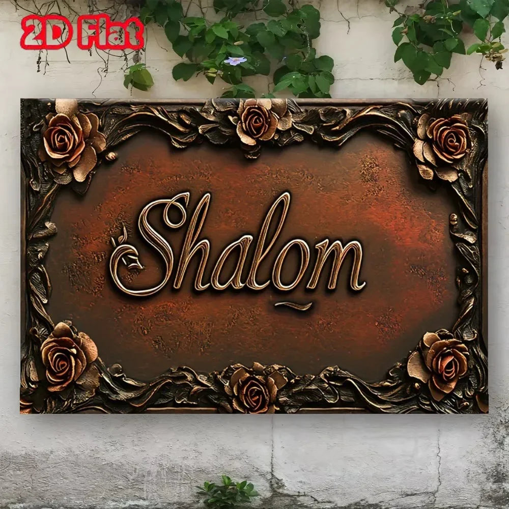A 3 Strand Cord Shalom Rustic Metal Tin Sign Rose Decor