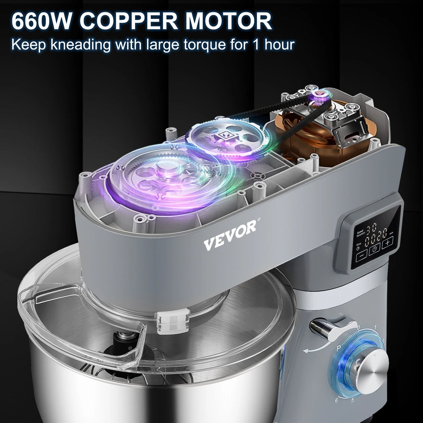 VEVOR Stand Mixer For Dough With LCD Screen 6 Speeds
