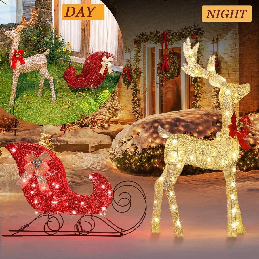 Hign-concerned LightUp Reindeer Sleigh LED Outdoor Decor