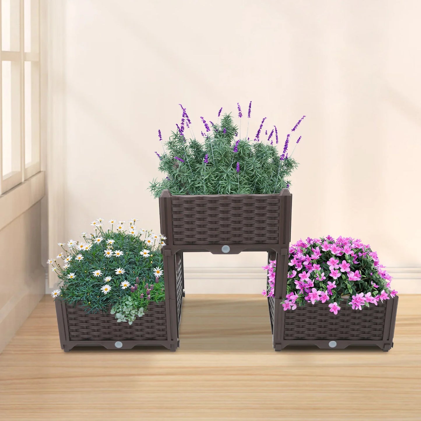 Bymaocar 3 Pack Elevated Plastic Raised Garden Bed Planter