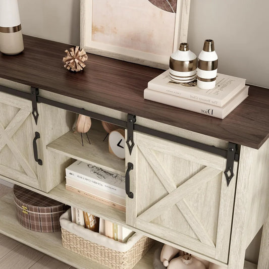 A 3 Strand Cord Entryway Table With Sliding Barn Doors