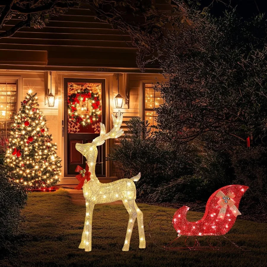 Hign-concerned LightUp Reindeer Sleigh LED Outdoor Decor
