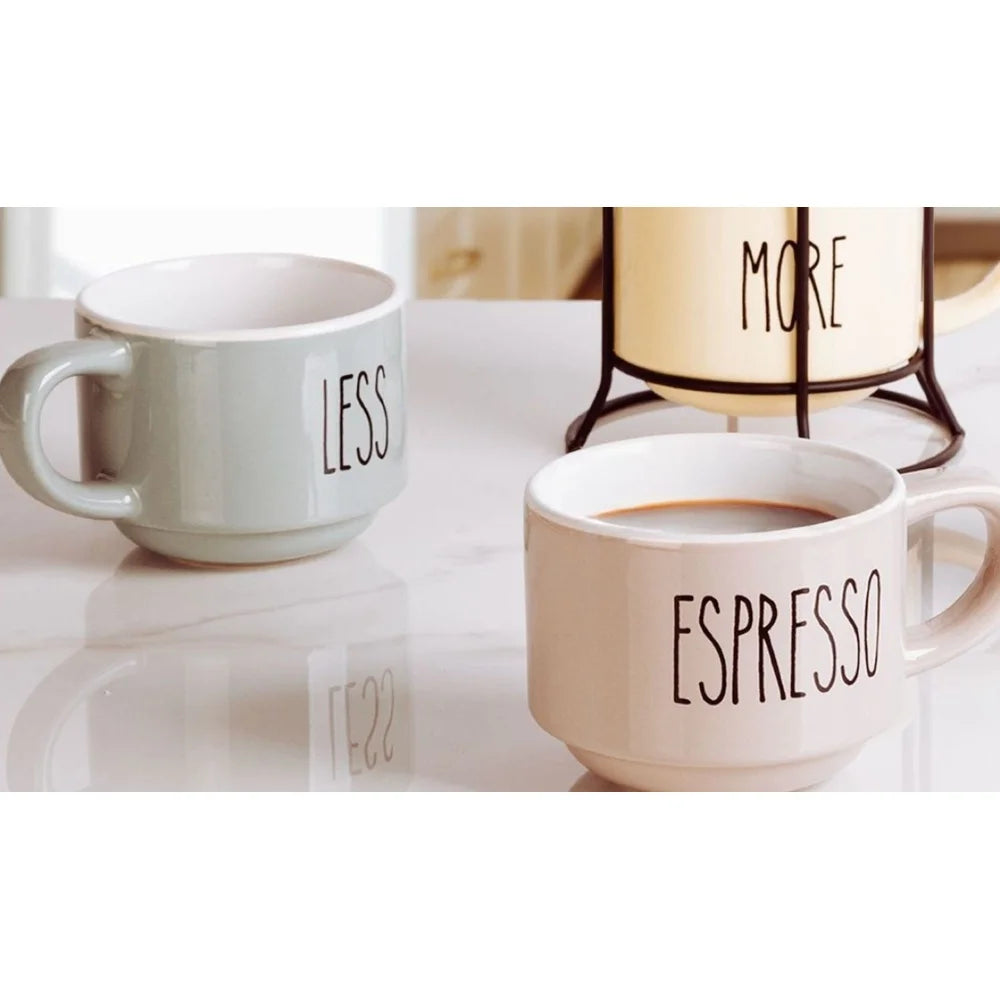 A 3 Strand Cord Ceramic Espresso Mugs Set With Rack