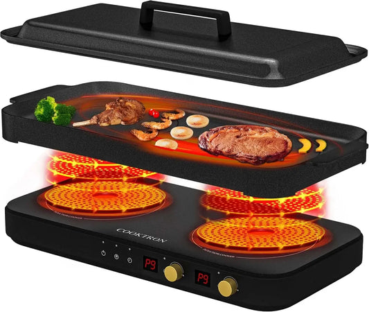 XMSJH Portable Induction Cooktop 2 Burner With Griddle Pan