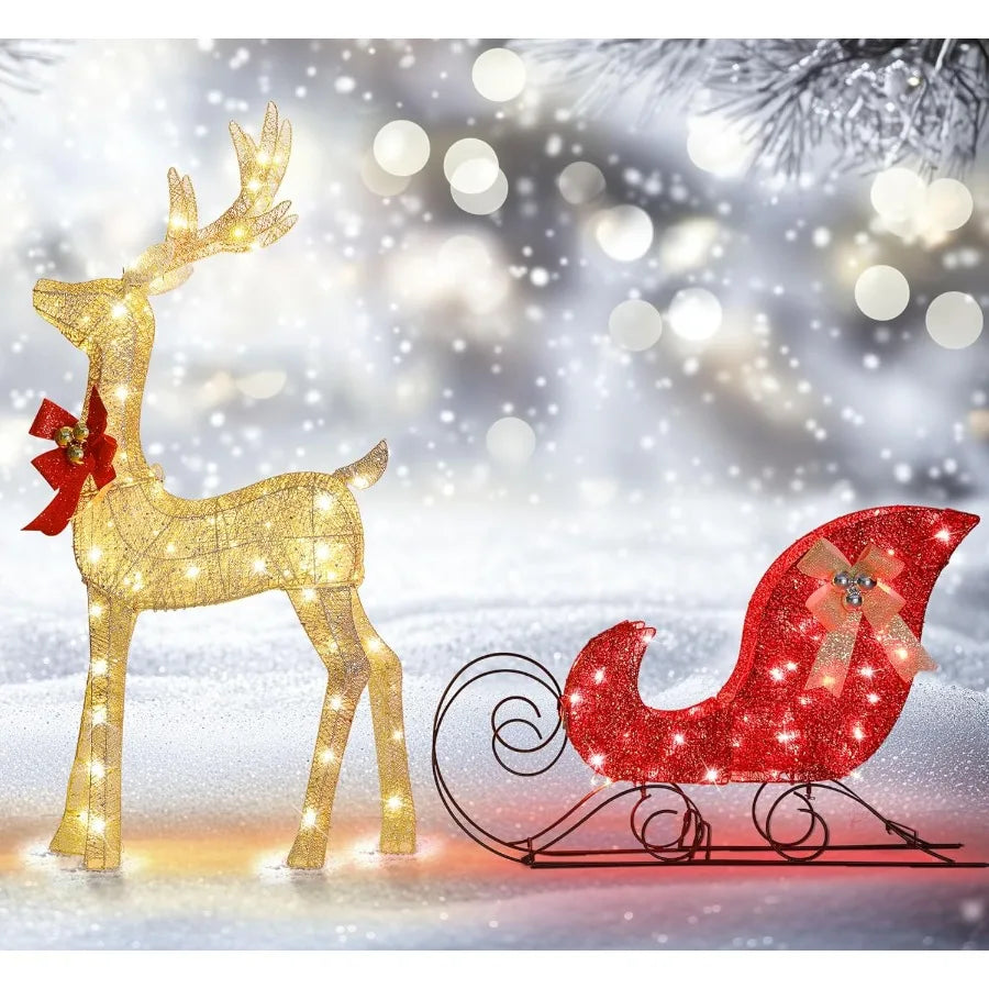 Hign-concerned LightUp Reindeer Sleigh LED Outdoor Decor