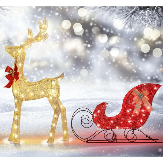 Hign-concerned LightUp Reindeer Sleigh LED Outdoor Decor
