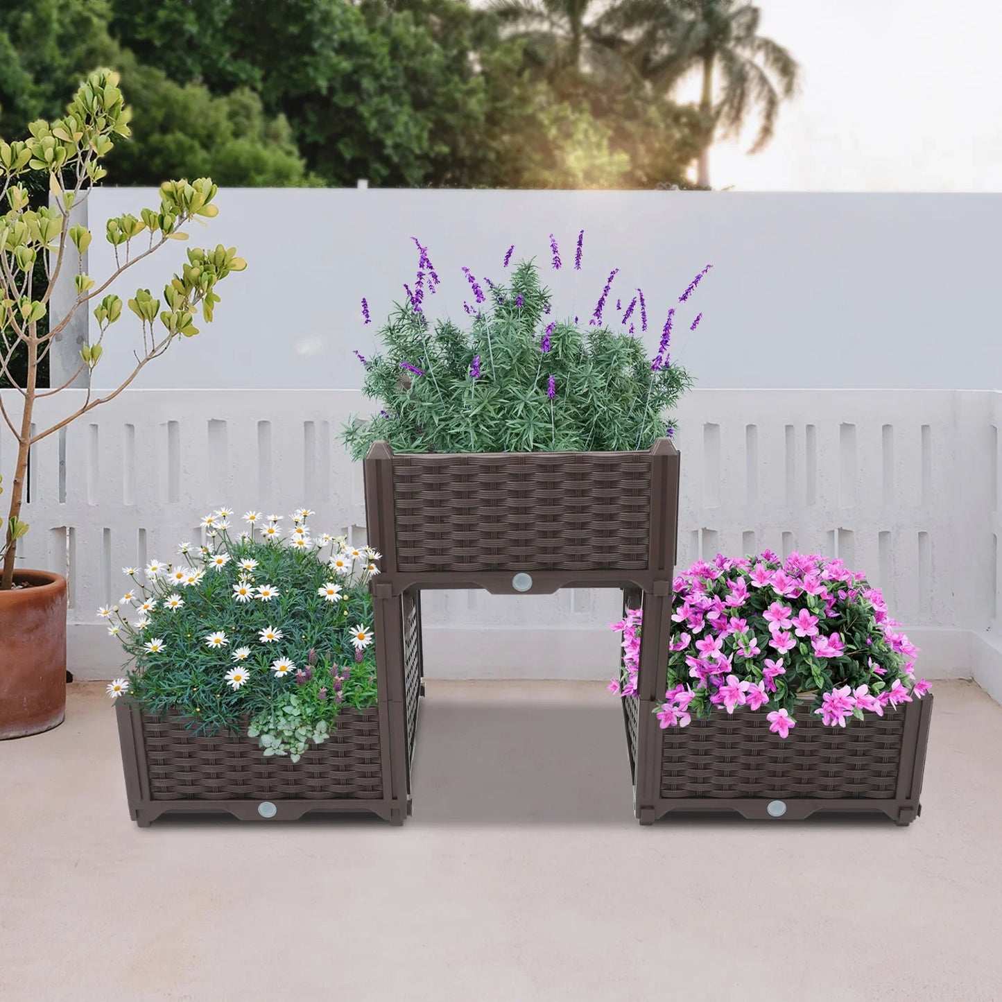 Bymaocar 3 Pack Elevated Plastic Raised Garden Bed Planter
