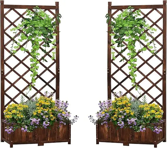 Finishing Raised Garden Bed Planter With Trellis Set Of 2