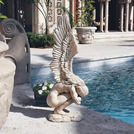 A 3 Strand Cord Remembrance Angel Garden Statue Cast Stone