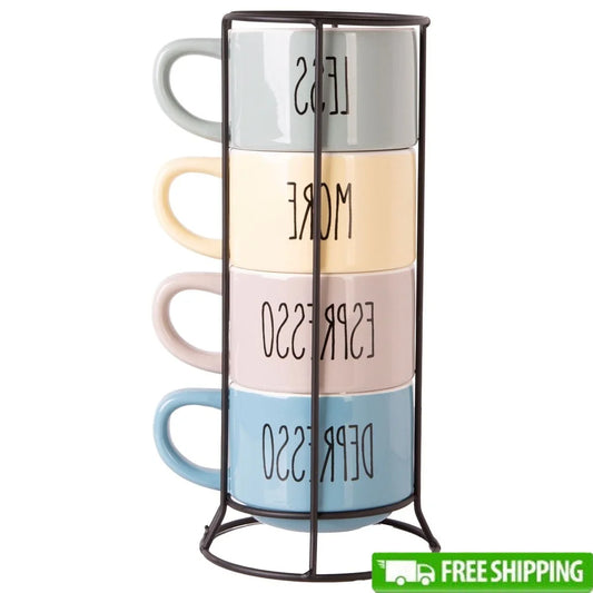 A 3 Strand Cord Ceramic Espresso Mugs Set With Rack