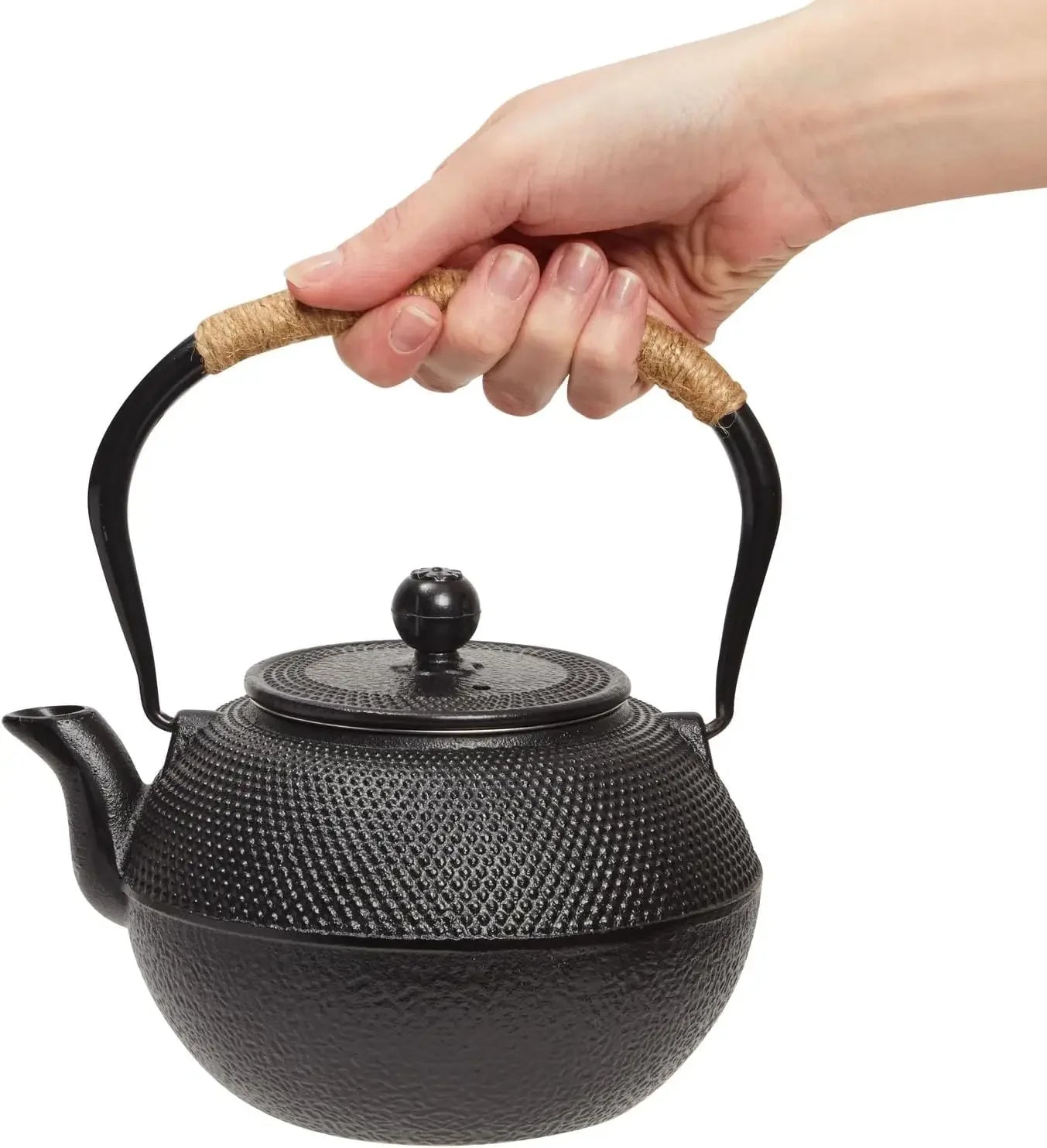 A 3 Strand Cord Cast Iron Tea Kettle Set Hobnail Design