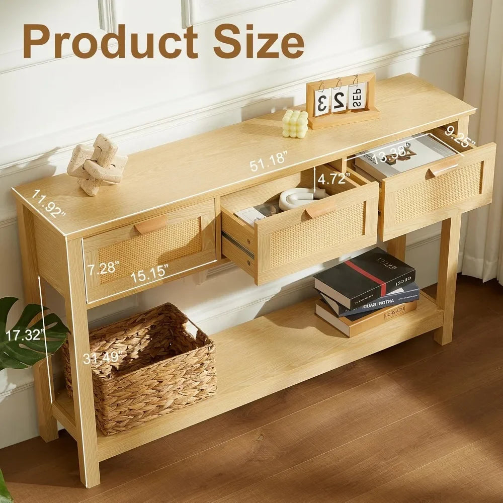 A 3 Strand Cord Rattan Console Table With 3 Drawers