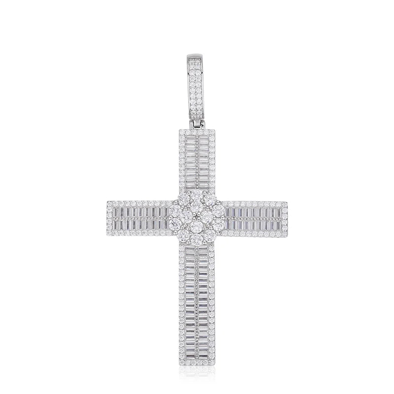 Iceoutboxcn Shining Flower Cross Moissanite Pendant