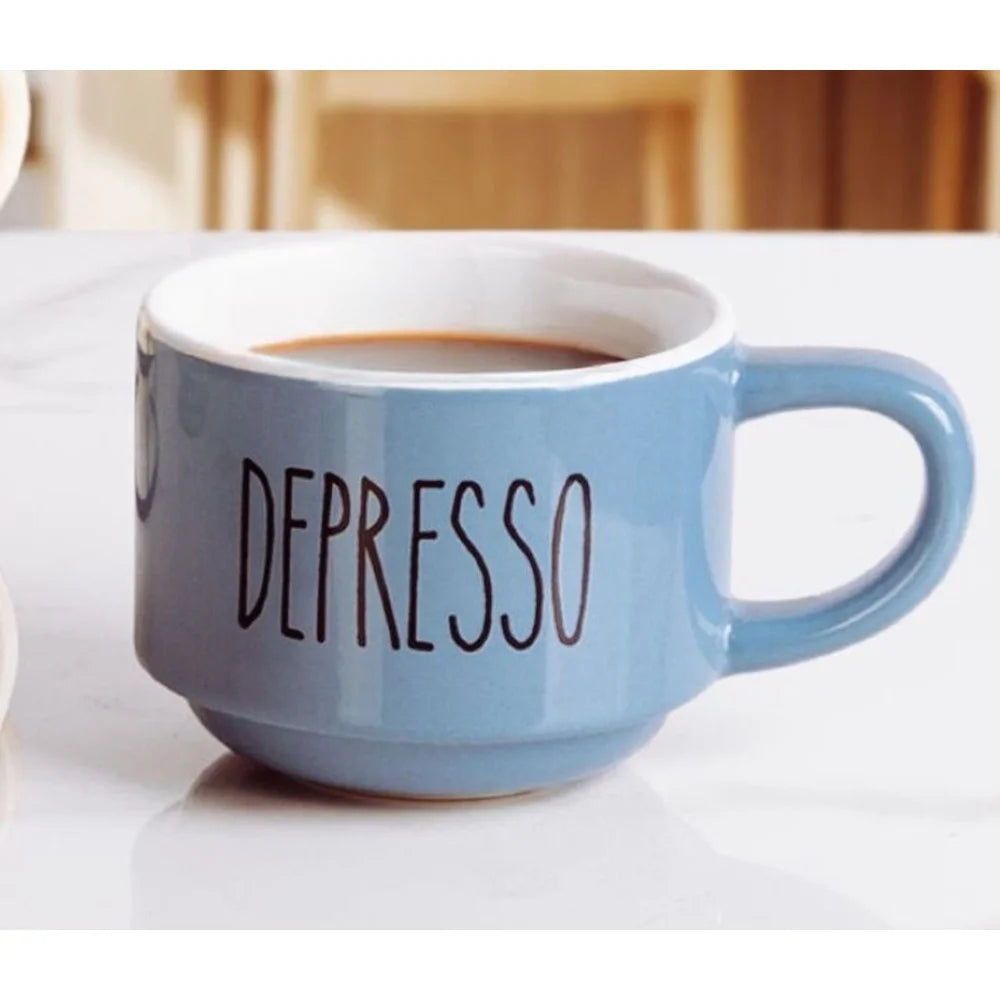 A 3 Strand Cord Ceramic Espresso Mugs Set With Rack