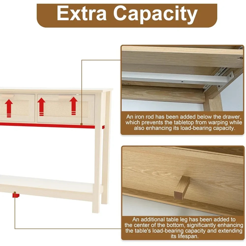 A 3 Strand Cord Rattan Console Table With 3 Drawers